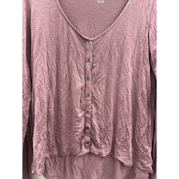 American Eagle Womens Shirt Small Pink Long Sleeve Button Up Soft & Sexy Slub - Picture 2 of 11